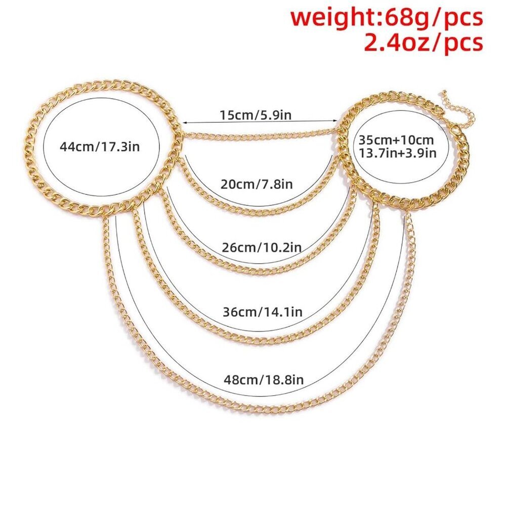Women Gold Layered Body Chain Jewelry Multi Row Shoulder Necklace Choker - Picture 4 of 7